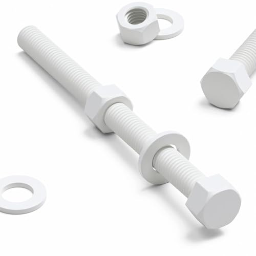 5x vis hexagonales blanches en PP M12 x 150mm, écrous et rondelles