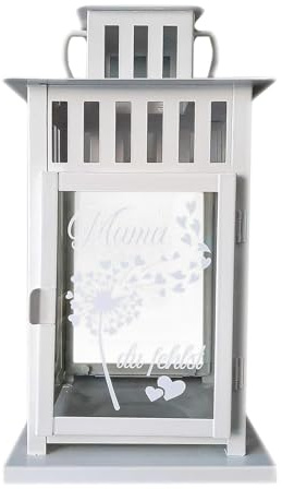 Kilala Trauer Laterne Outdoor, Grablicht personalisiert, Trauerlicht 28 cm, Gedenklicht für Verstorbene mit Schriftzug Mama Pusteblume