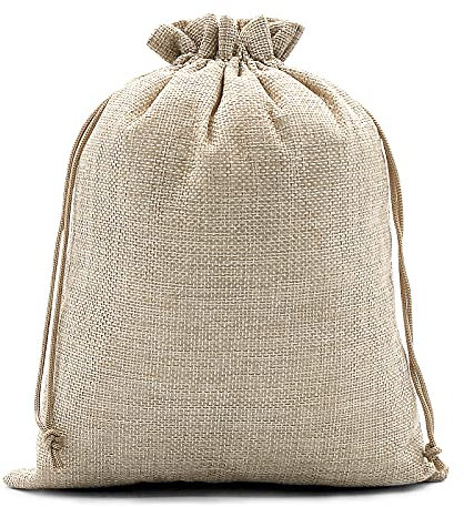 SumDirect 20 braune Leinen-Jutebeutel, Mini-Geschenkbeutel, atmungsaktiv, Jutesäcke mit Kordelzug, für Hochzeit, Party, Geburtstag, Bastelarbeiten (20 x 25 cm)