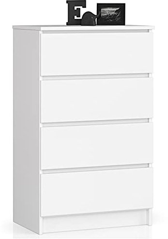 AKORD Kommode K60 60 cm | 4 Schubladen | Schrank | für das Wohnzimmer | für das Schlafzimmer | B60 x H99 x T40 cm | Gewicht 29,90 kg | Weiß/Weiß