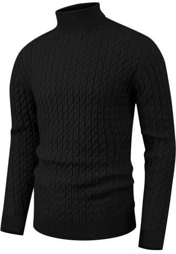Hisir Mens Jumper Turtle Neck Tops Twisted Knitted Pullover Winter Slim Fit Long Sleeve Sweater Solid Colour Basic Warm Jumpers