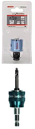 Bosch Professional Lochsäge Sheet Metal (Ø 33 mm) + 1x Power Change Plus Adapter (Aufnahme 3/8“ Sechskant, inkl. HSS-Co Bohrer 7.15 x 65 mm)