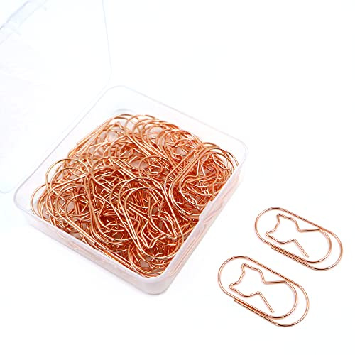 Haohai 50 Stück Büroklammern Katzenform Büroklammern Büroklammern Büroklammern für Büro Schule Zuhause Schreibtisch (Roségold, Metall, 5 cm, 25 mm x 50 mm)