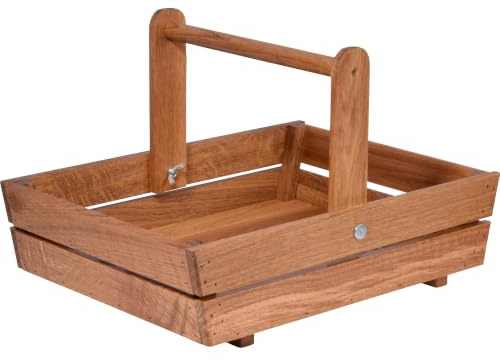 dobar® green label 29025FSCe Premium Erntekorb | Gartenkorb Eichenholz Massiv | Design Obstkorb | Pilzkorb | Holz-Korb für die Ernte und Dekoration für Garten/Tisch | 42,5 x 31,5 x 12,6 cm | Natur