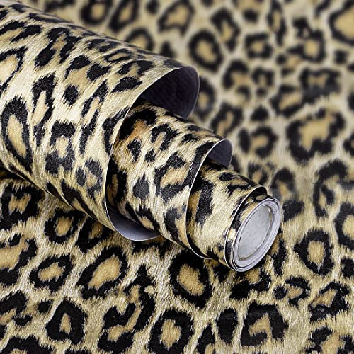 Papier peint imprimé léopard à coller et à décoller - Papier peint décoratif autocollant pour étagère, comptoir, armoires - 45 x 297,2 cm