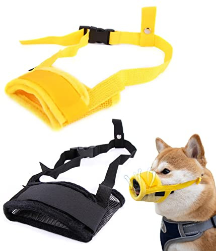 REQAG 2 Stück Nylon-Maulkorb Für Hunde, Atmungsaktiv, Sicherer, Schneller Sitz Für Kleine,Mittelgroße Hunde,Atmungsaktives Mesh,Verhindert Das Beißen,Kauen Und Bellen (L,schwarz gelb)