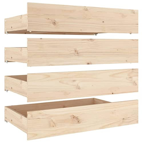 Tidyard Bettschubladen 4 STK.Bettkasten Aufbewahrungsboxen Bettschublade 90 x 57 x 18 cm (B x T x H),Massives Kiefernholz (unbehandelt)