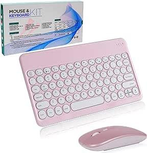 Wireless Keyboard and Mouse, Rechargeable Mini Small Silent Mouse and 10-inch Compact Flat Keyboard for Computer/iPad/PC/Tablet/Surface/Mac/Microsoft/Android（pink）