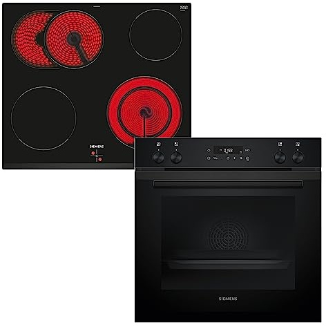 Siemens PQ211KAAB Einbau-Herd-Set iQ300, Integrierbare Herd-Kochfeld-Kombination 60 cm breit, Schnellaufheizung, activeClean, 3D Heißluft, Bräterzone, Schwarz