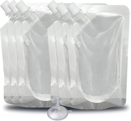 Sinxioer 18 Pcs Drinks Flasks - Juice & Liquor Pouch - Reusable & Concealable Plastic Flasks for Sneak to Go, 6X8,6X16,6X32 OZ with Funnel,Plastic Hip Flask for Parties, Picnic, Travel, Sports
