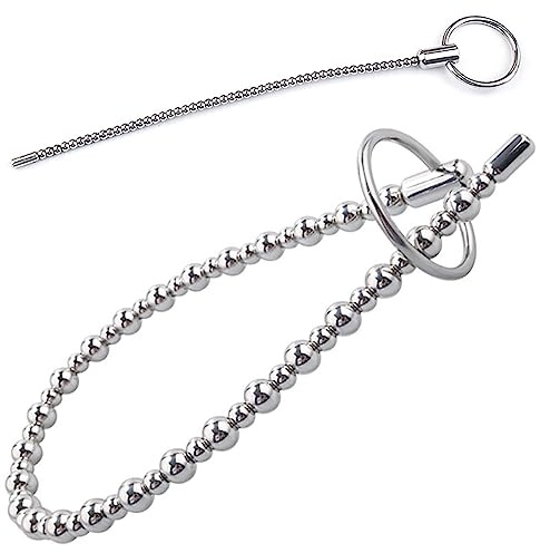 ScreaAss 30Cm Extra Lang Glattes Edelstahl Penisplug Perlen Harnröhren Dilatator Mit Ring Metall Katheter Prostata Masturbieren Harnröhrensonden Harnröhrendehner Sexspielzeug Für Männer,Silber,34cm