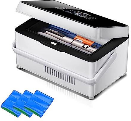 Frigorifero per medicinali, scatola frigo per insulina portatile con 3 batterie, mini termostato ampio spazio di refrigerazione per auto, viaggi, borsa termica per uso medico domestico