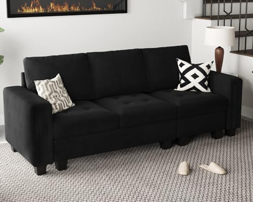 Belffin Velvet Modular Sofa Couch 3 Seater Sofa Couch for Living Room Black