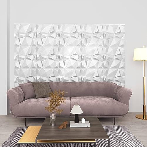 Homgoday 3D Wandpaneele 12 Stück 50x50cm Diamant Weiß 3qm Wandfliesen Dekorplatten für Küche Zimmer Wohnzimmer Schlafzimmer