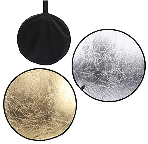 Cyrank Réflecteur De Lumière 2 en 1 43 110 Cm pour la Photographie, Réflecteur De Lumière à Disque Rond Pliable avec Sac pour Studio De Photographie, Or, Argent