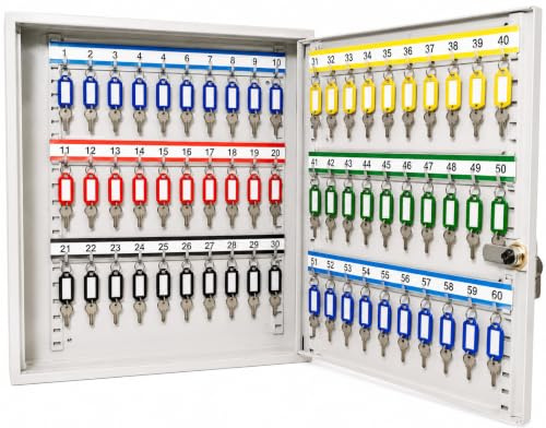 LEOMAR Schlüsselschrank mit 60 Haken, Schlüsselkasten aus Stahlblech, bewegliche Hakenleisten, abschließbar, Schlüsselbox zur Wandmontage, 6 x 35 x 32 cm