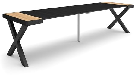 Skraut Home | Extendable Console Table | Folding Dining Table | 300 | For 14 diners | Solid wood legs | Modern Style | Oak and Black