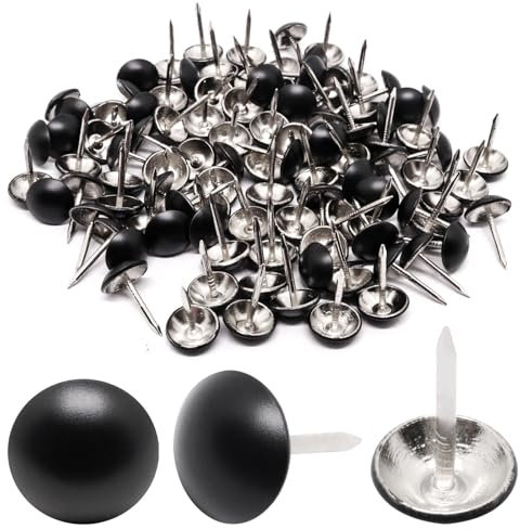 YuGtcen Lot de 100 punaises pour tapisserie, punaises en bois, punaises, clous d'ameublement, clous de meubles, têtes de clous décoratives ronds de 1,1 cm de diamètre (noir mat, 11 x 17 mm)