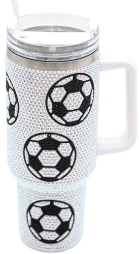 SEM LIFE Trinkbecher mit Griff und Strohhalm (Fußball), Edelstahl, doppelwandig, isoliert, 1,2 l, SHD23054