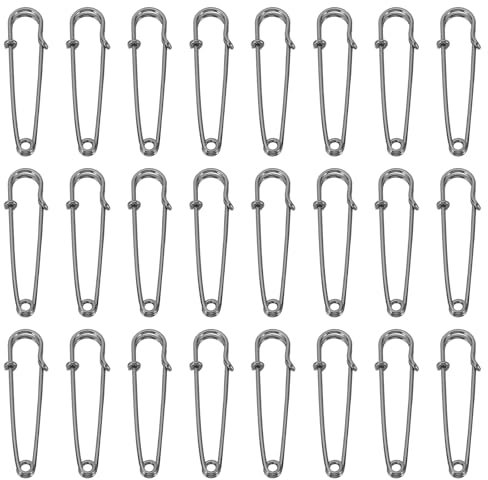 QUARKZMAN Große Sicherheitsnadeln 50mm / 2 Zoll Groß Safety Pins Metall-Sicherheitsnadeln für Damenbekleidung Kleid Hosen Rock Taille, Schwarz, 24 Stück