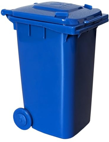 plasteo WEBER Miniaturmülltonnen MGB240, Tischmülleimer, Stifthalter, Büroorganisation (blau)