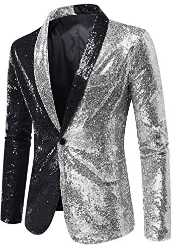 Moda Uomo Moda Moda Confortevole Paillettes Paillettes Partito Vestito Cappotto Top Suit Case per Uomo, Argento, L