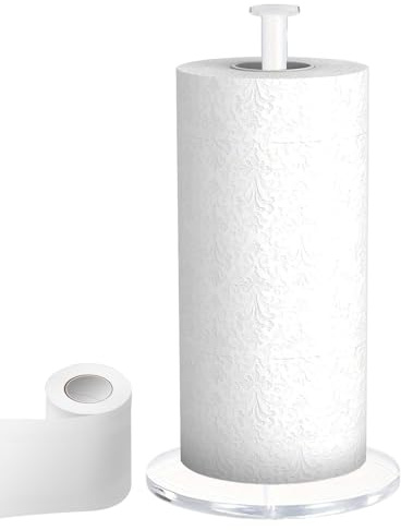 Soporte para toallas de papel de cocina, soporte para rollos de papel - Dispensador de toallas de papel transparente - Soporte de soporte, encimera de pie con base transparente y pesada para rasgar