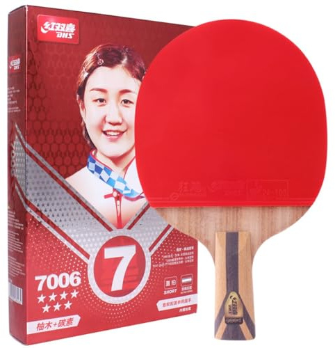 DHS Ping Pong Paddle Profi-Schläger – Tischtennisschläger mit Tragetasche – ITTF-zugelassenes Gummi für Turnierspiele – bestes Tischtennis-Paddel (7006-Penhold-Red)