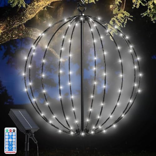 Acxilexy Solar Lichterkette Aussen, 120LED Lichterkette Kugeln, Ø 30 CM LED Dekokugel, Wasserdicht Solarlichterkette Kugeln Faltbares Kugellicht für Garten Weihnachten Balkon Hochzeit Deko