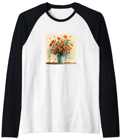 Oleander Plant In Pot Cottagecore Hearts Graphic Raglan Baseball Tee