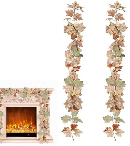 Herbstliche Girlande, Thanksgiving-Herbstgirlande, Künstliche Ahornblätter Girlande, HerbstDekorationen Für Zuhause, 1,8 M Künstliche Herbstgirlanden Mit Weißen Kürbissen