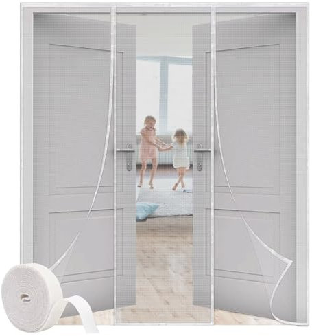 Magnetic Fly Screen Door, 205x265cm Fly Insect Screen Door, White Heavy Duty Bug Mesh Curtain Insect Protection Door No Gap - Keeps Mosquitoes Insects Out Lets Fresh Air in