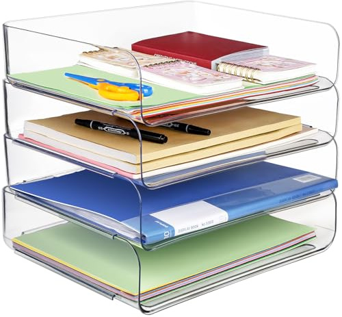 Purilit design 4 PCS Ablagekorb für A4, Dokumentenablage aus Plastik Kunststoff, A4-Papierablage für Zuhause, Büro,Schule, Stapelbare Schreibtisch Organizer Briefkorb, Briefablage für Akten