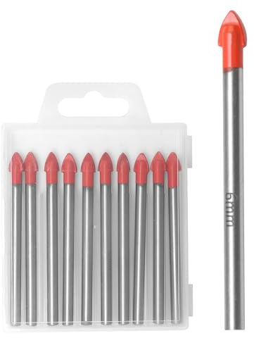 Kasoud 10PCS 6mm Drill Bit Set, Tungsten Carbide Drilling Tool for Glass, Mirrors, Porcelain, Ceramic Tile, Aluminium, Plastic and Wood