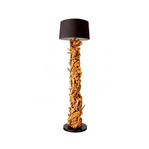 Bressmer CLEON Premium-Qualität Stehlampe Holz 165 cm | Handgefertigte luxuriöse Treibholz-Stehlampe Wohnzimmer mit E27-Fassung – Holzlampe stehend mit Holzfuß & unsichtbarer Kabelführung (schwarz)