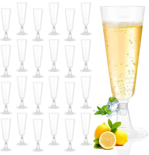 qhklew 25 Piezas Copa de Champán de Plástico, Copas de Champán Transparentes, 150ml Vino Reutilizable Copas de Plastico, Vaso de Plástico Reutilizable para Fiestas de Cumpleaños, Bodas y Jardín