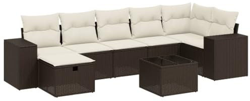 vidaXL Garten Sofagarnitur mit Kissen 8-TLG., Gartenmöbel Gartengarnitur, Sitzgruppe Sitzgarnitur, Lounge Sofa Garnitur Terrasse, Braun Poly Rattan