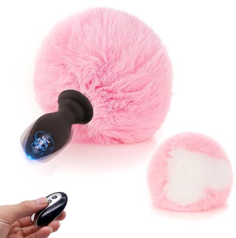 Bunny Tail Plug mit Schwänzchen Furry Sex Spielzeug Analplug Fuchsschwanz Vibrator Herzdesign Schwanz Silikon Tailplug mit Fernbedienung für Männer Frauen Anal Plug Buttplug Analvibrator Rollenspiele