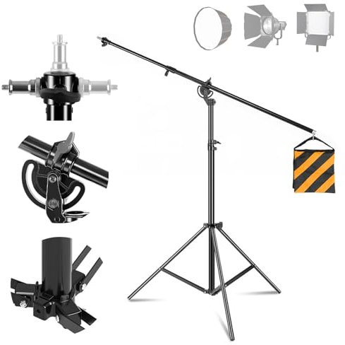 Stativo Fotografico 400cm, Treppiede Fotocamera Stativo Luci Fotografiche con 186cm Asta Telescopica Sacco di Sabbia Pesanti e vite da 1/4 per Softbox Monolight Riflettore