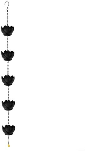 Oniissy Outdoor lotus drainage rain chain garden decoration (5 lotus) 1.2 meters,Rain Chains for Gutters,Decorative Rain Catcher Replacement Downspout for Gutters, Eaves Drainage