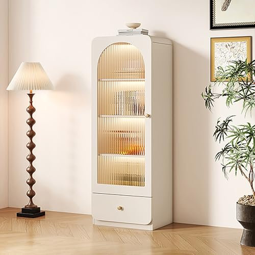 Hoixin Weinbarschrank aus Holz Weinregal Sideboard Küchenschrank Barschrank Massivholzmaterial durchscheinendes Glas Kleiner Hausbarschrank Geeignet für Bars Cafés und Familien(Weiß)