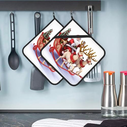 2 presine con tasca Babbo Natale renna slitta presina per cucina resistente al calore presina in spugna sottobicchiere forno caldo pad cucina guanti da forno sottopentola per cottura 20 x 20 cm