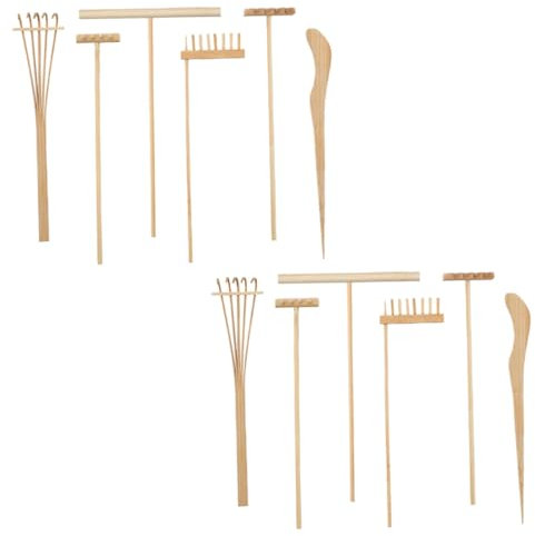 ibasenice 2ensembles Mini Râteau De Jardin Bambou Râteau pour Bac à Sable Accessoire De Jardin Zen Outil De Décoration De Table De Sable Kit Outils pour Aménagement Paysager