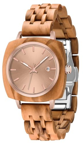 Tiong Damen Holzuhr Bunte Bambus Holzuhren Analoge Quarz Damenuhren für Frauen Verstellbar Holz Leichte Armbanduhr