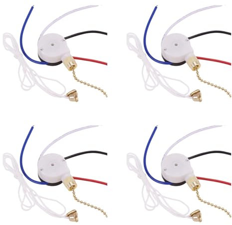 Remingtape Lot de 4 interrupteurs de ventilateur de plafond - Interrupteur à 3 vitesses - 4 fils - Interrupteur de contrôle de vitesse - ZE-208S - Avec corde dorée