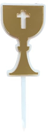 Cake Topper Calice Comunione in Acrilico Oro, Decorazione per Torta con Croce