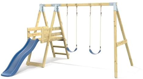 Premium Double Swing with Deck - Flex Navy Blue | 6ft Slide| Stable Construction | Premium Welded Brackets & Pressure Treated Timber |