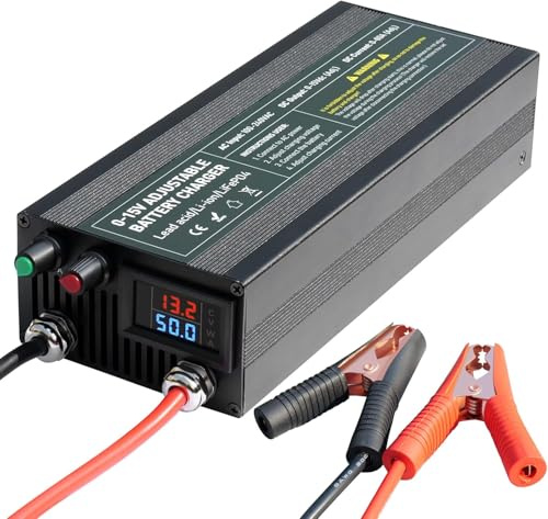 14,6V 60A LiFePO4 Ladegerät, Batterieladegerät 0-15V/0-60A einstellbare, Schnelles Aufladen 12V Akku-Ladegerät mit Erhaltungsladefunktionen für Auto Motorrad Boot