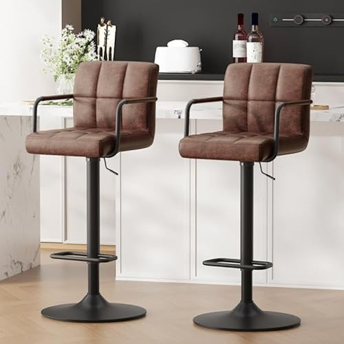 Ckaff Barhocker 2er Set, Barstuhl höhenverstellbar aus PU-Leder, 360°Drehstuhl Küchenstuhl mit Armlehnen, Rückenlehne und Fußstütze für Küche, Wohnzimmer, Esszimmer, Dunkelbraun