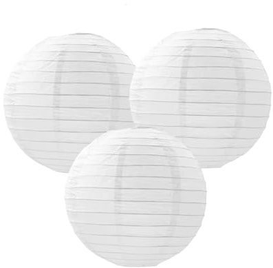 SrchJoy Weiße Papierlaternen (3 Stück) Chinesische Laterne Lampenschirm Runde Papierlaterne Kugel Hochzeit Geburtstag Party Dekorationen (Weiß, 3 Stück – 35 cm)